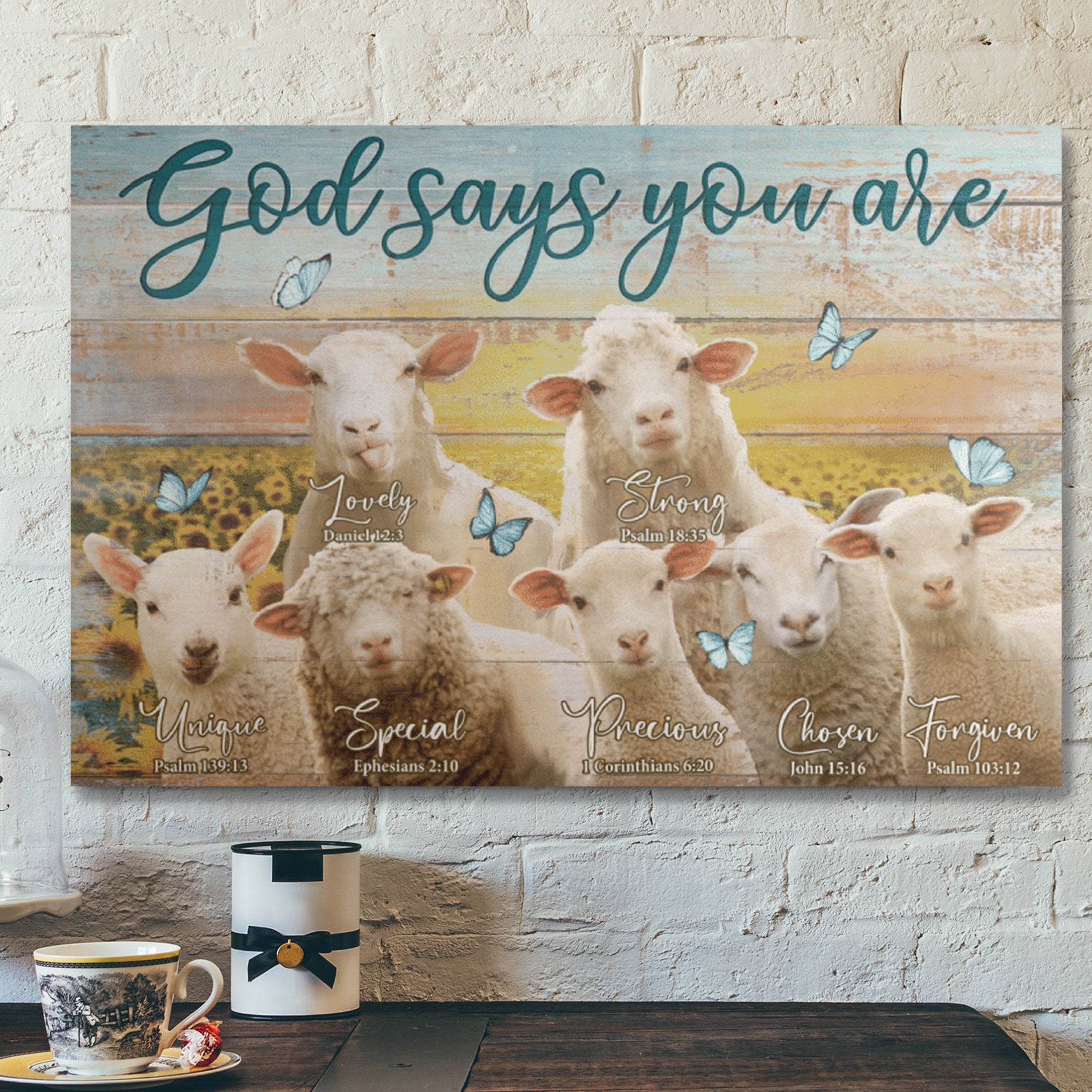 Bible Verse Wall Art Canvas – Cute Lamb – God Says You Are Canvas