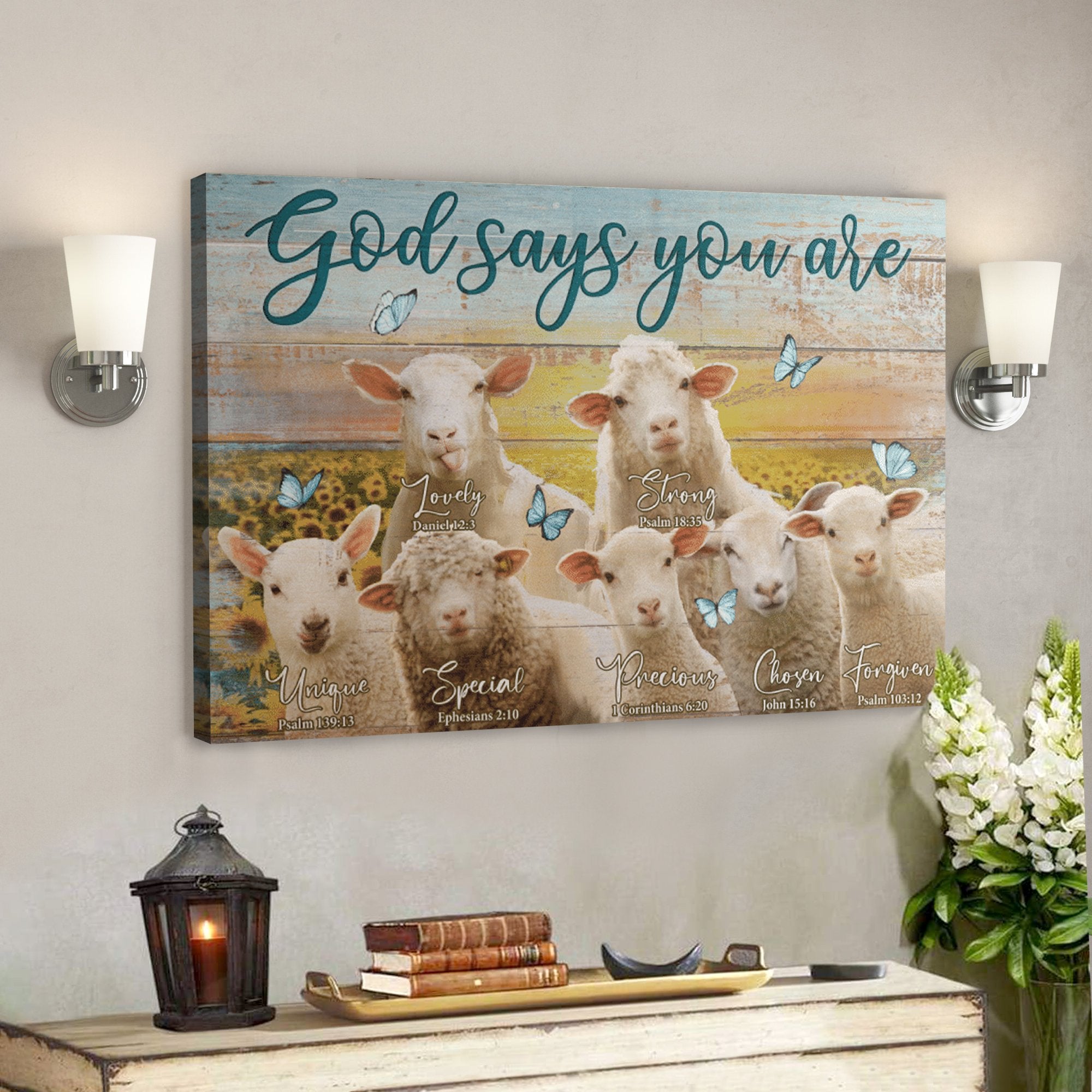 Bible Verse Wall Art Canvas – Cute Lamb – God Says You Are Canvas