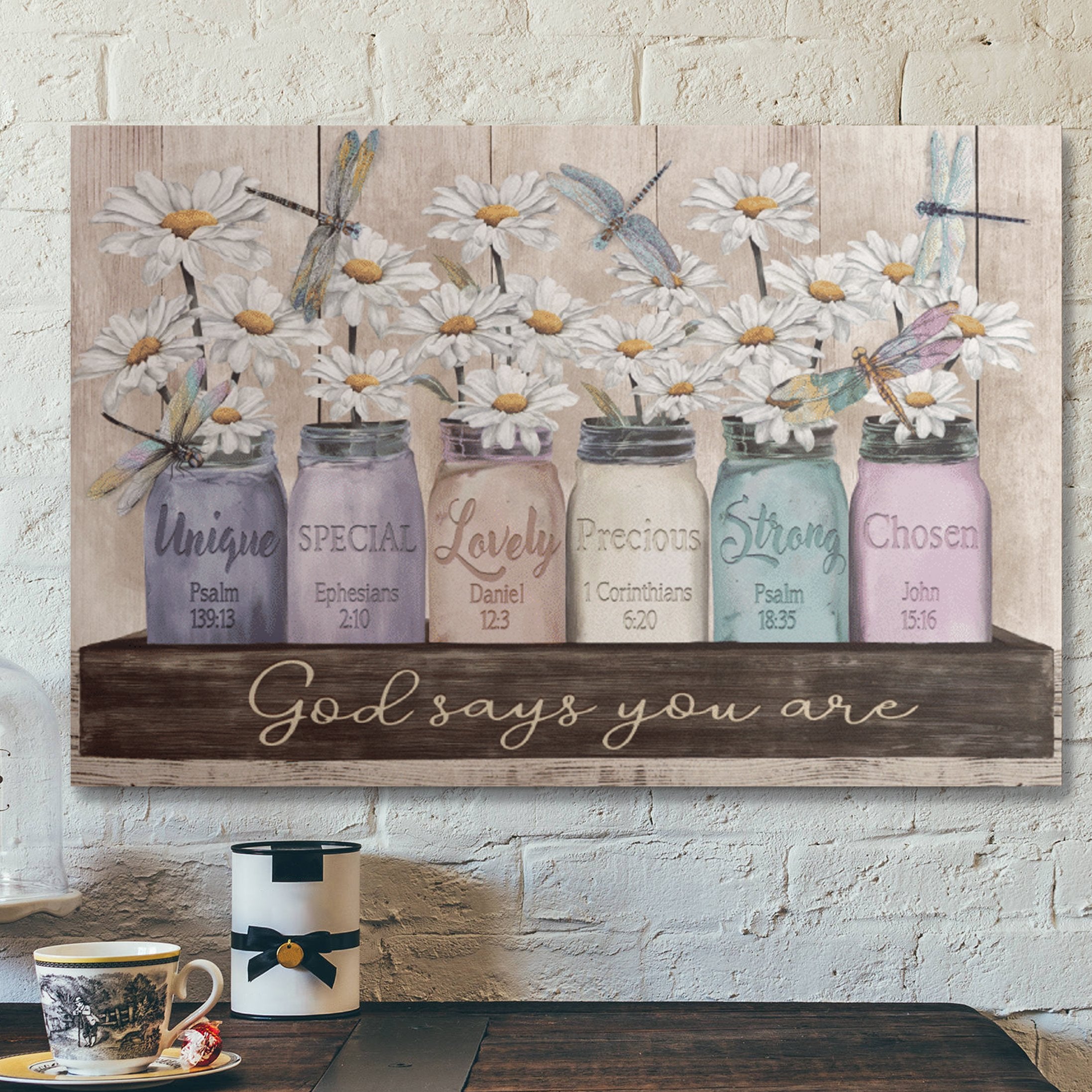 Bible Verse Wall Art Canvas – Daisy And Dragonfly – God Says You Are Canvas