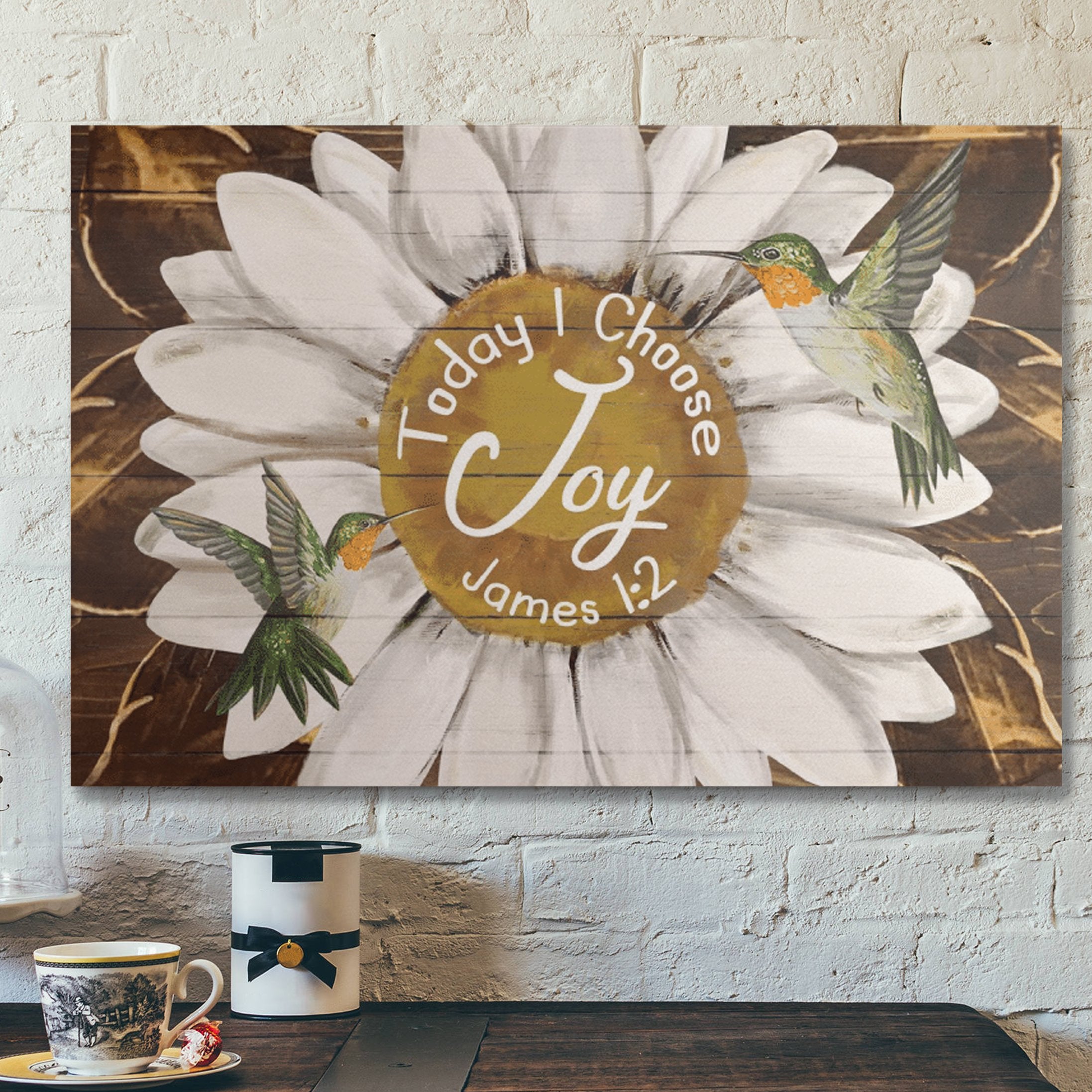 Bible Verse Wall Art Canvas – Daisy And Hummingbird – Today I Choose Joy Canvas