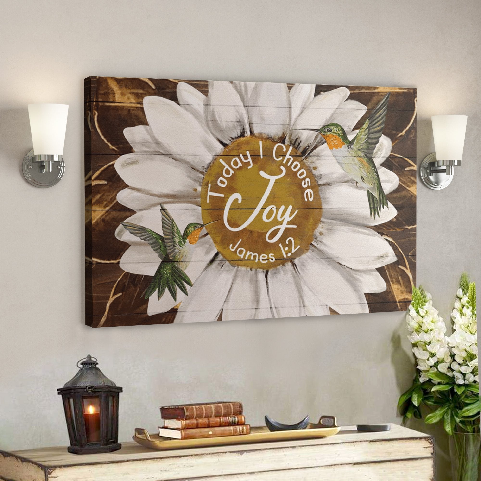 Bible Verse Wall Art Canvas – Daisy And Hummingbird – Today I Choose Joy Canvas