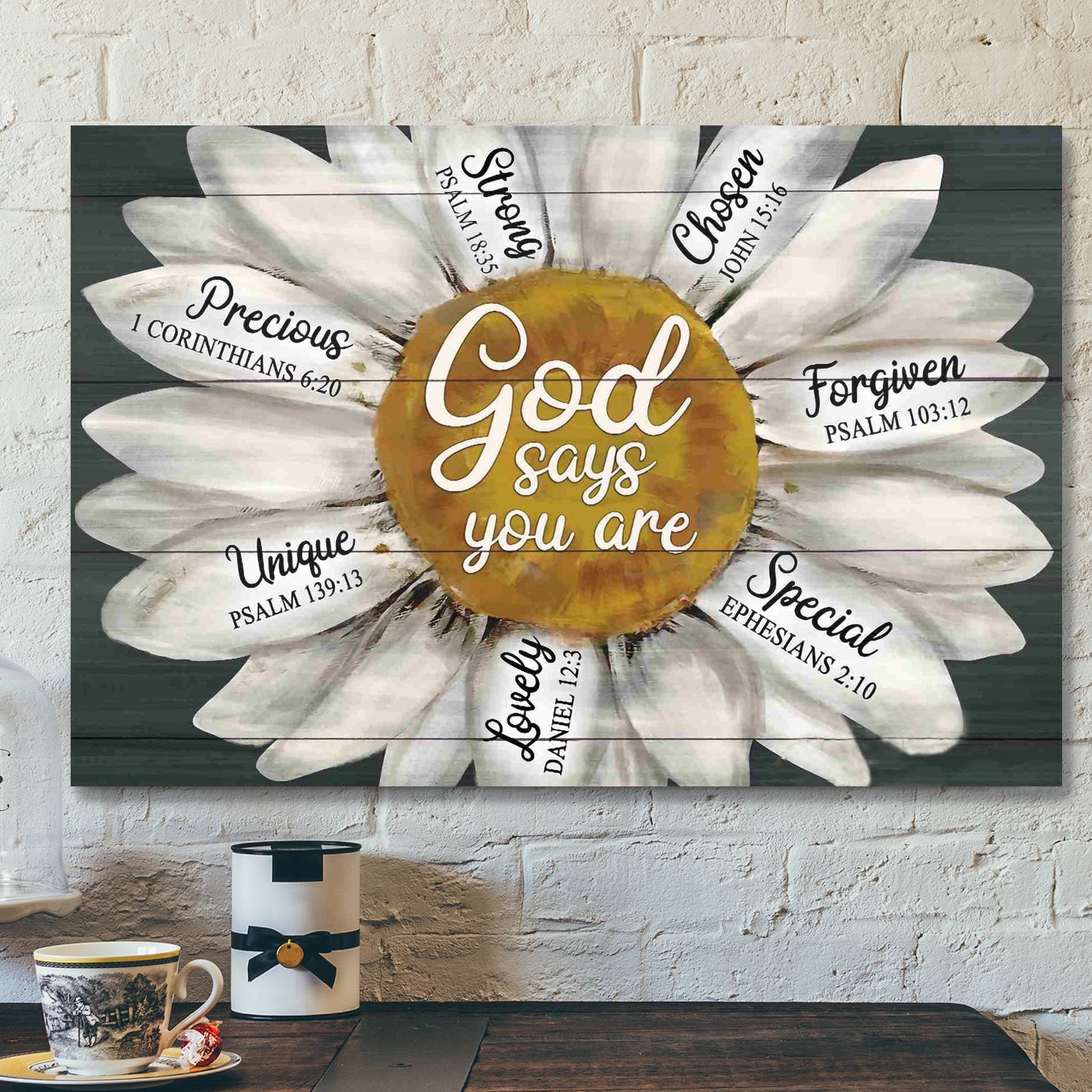 Bible Verse Wall Art Canvas – Daisy – God Says You Are Canvas