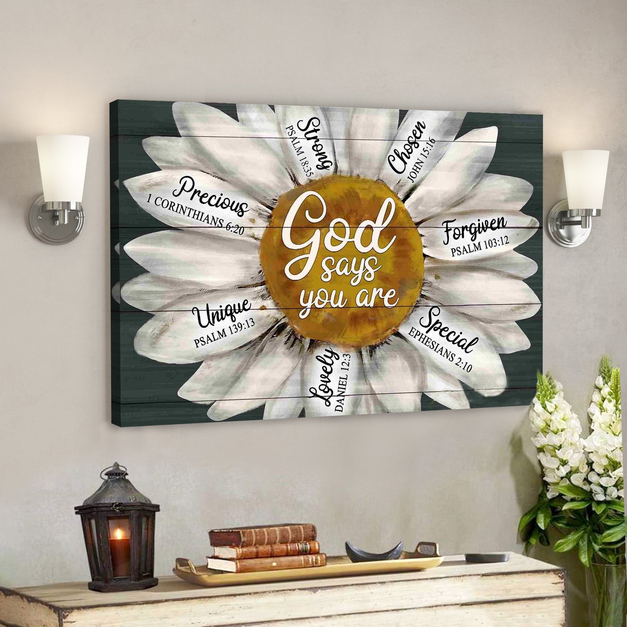 Bible Verse Wall Art Canvas – Daisy – God Says You Are Canvas