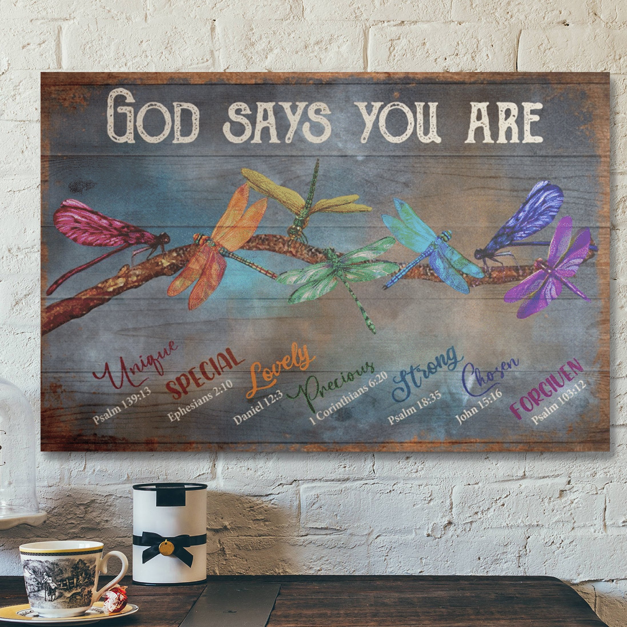 Bible Verse Wall Art Canvas – Dragonfly – God Says You Are Canvas