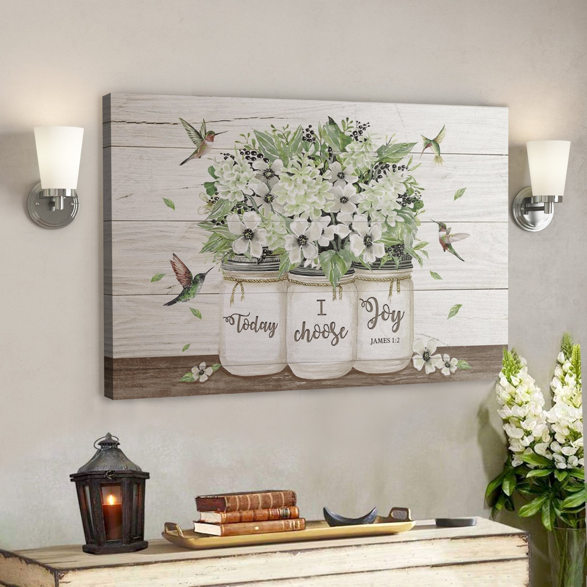 Bible Verse Wall Art Canvas – Flower And Hummingbird – Today I Choose Joy Canvas