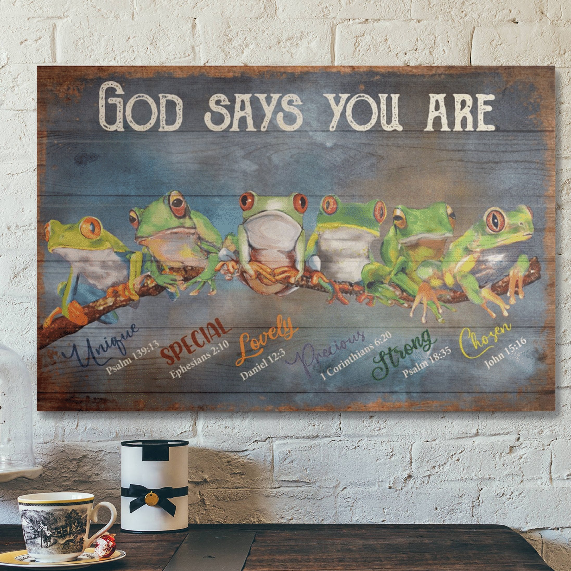 Bible Verse Wall Art Canvas – Frog – God Says You Are Canvas