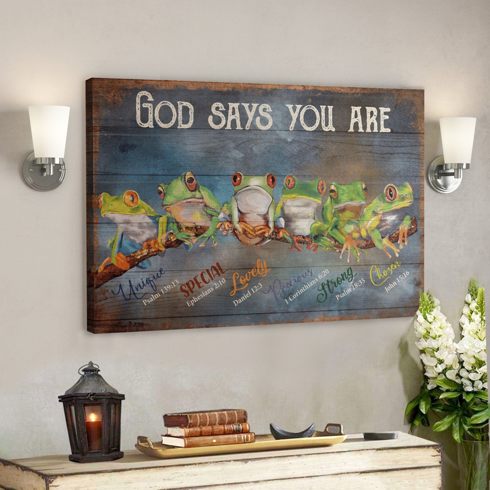 Bible Verse Wall Art Canvas – Frog – God Says You Are Canvas