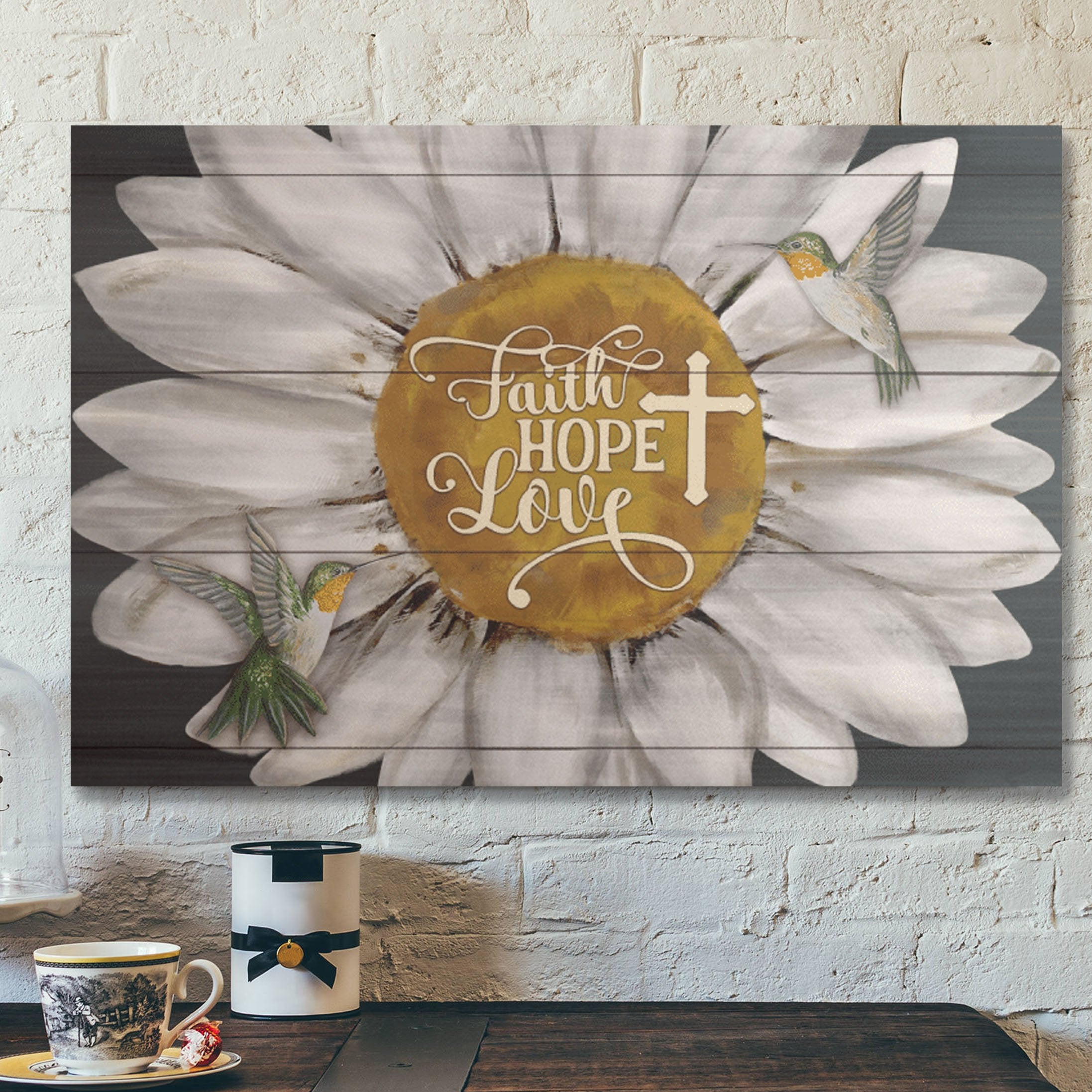 Bible Verse Wall Art Canvas – Green Hummingbird – Faith Love Hope Canvas