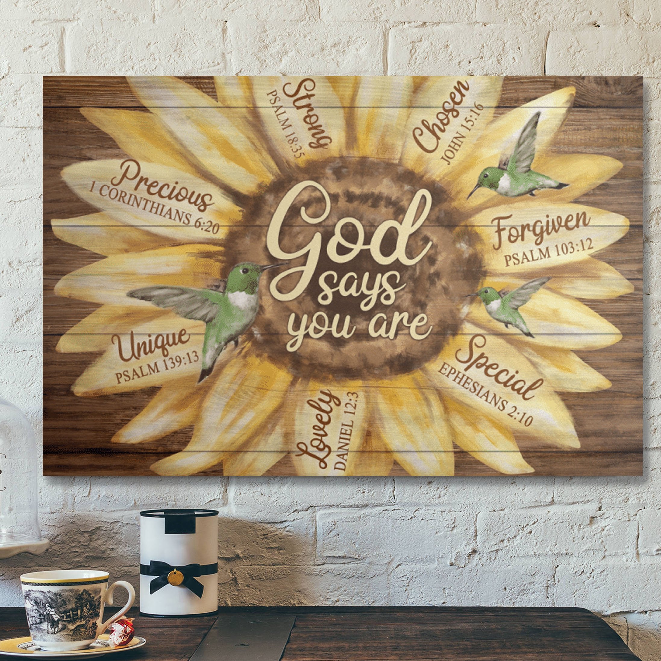 Bible Verse Wall Art Canvas – Green Hummingbird – God Says You Are Canvas