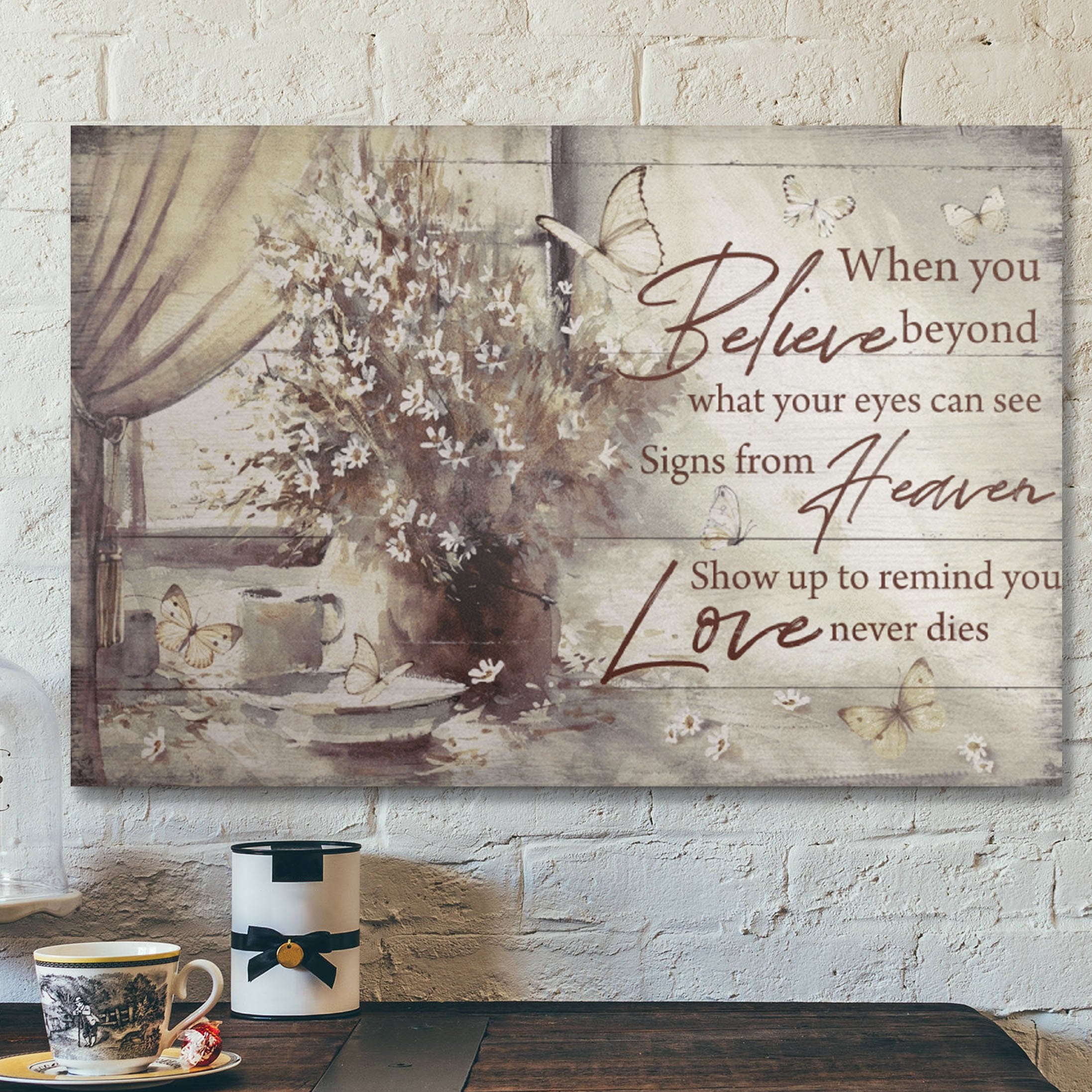 Bible Verse Wall Art Canvas – Heaven – Signs From Heaven Show Up To Remind You Love Never Dies Canvas