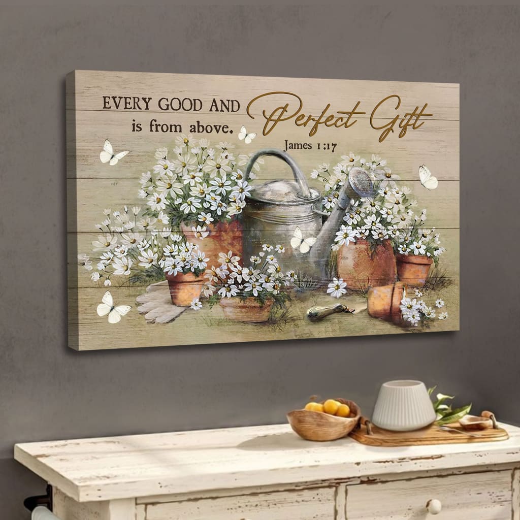 Bible Verse Wall Art James 117 Every Good And Perfect Gift Is From Above, Daisy Flower Painting Canvas – Religious Wall Decor