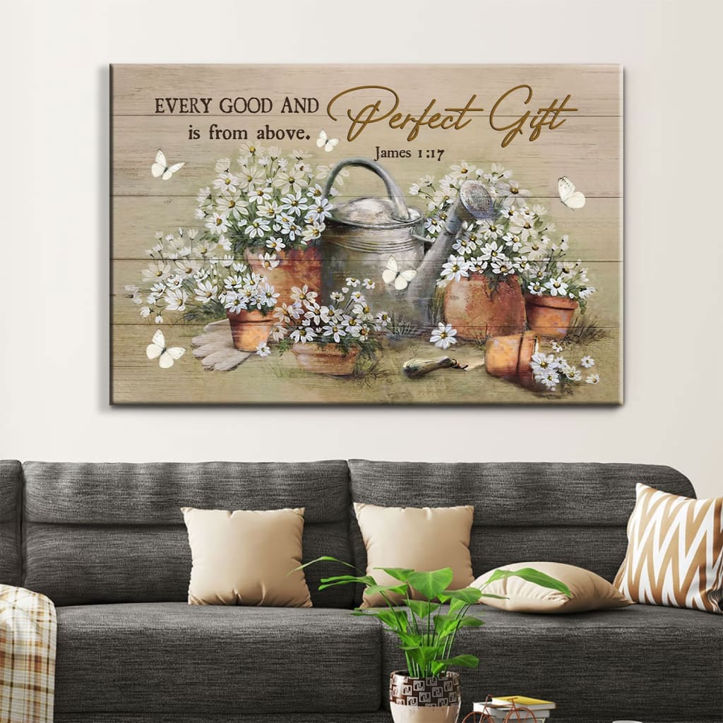 Bible Verse Wall Art James 117 Every Good And Perfect Gift Is From Above, Daisy Flower Painting Canvas – Religious Wall Decor