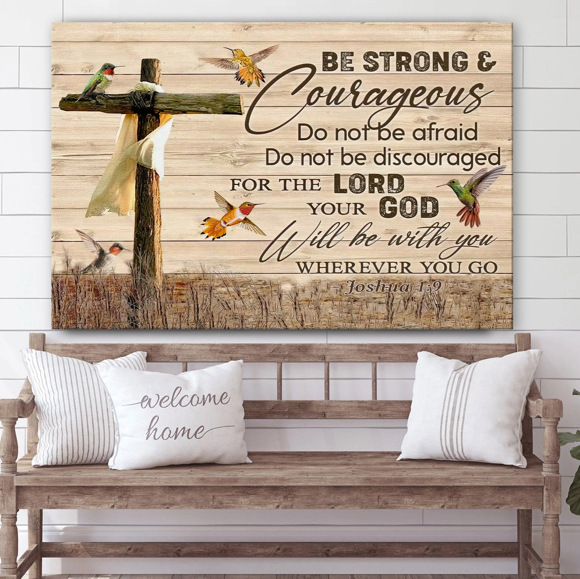 Bible Verse Wall Decor Joshua 19 Be Strong And Courageous Art Canvas