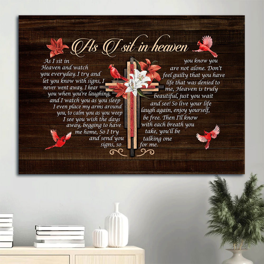 Big Cross Lily Flower Painting Red Cardinal As I Sit In Heaven Heaven Canvas Wall Art – Christian Wall Decor