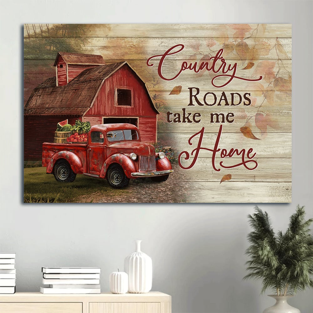 Big House Red Ladybug Car Peace Farm Country Roads Take Me Home Canvas Wall Art – Christian Wall Decor