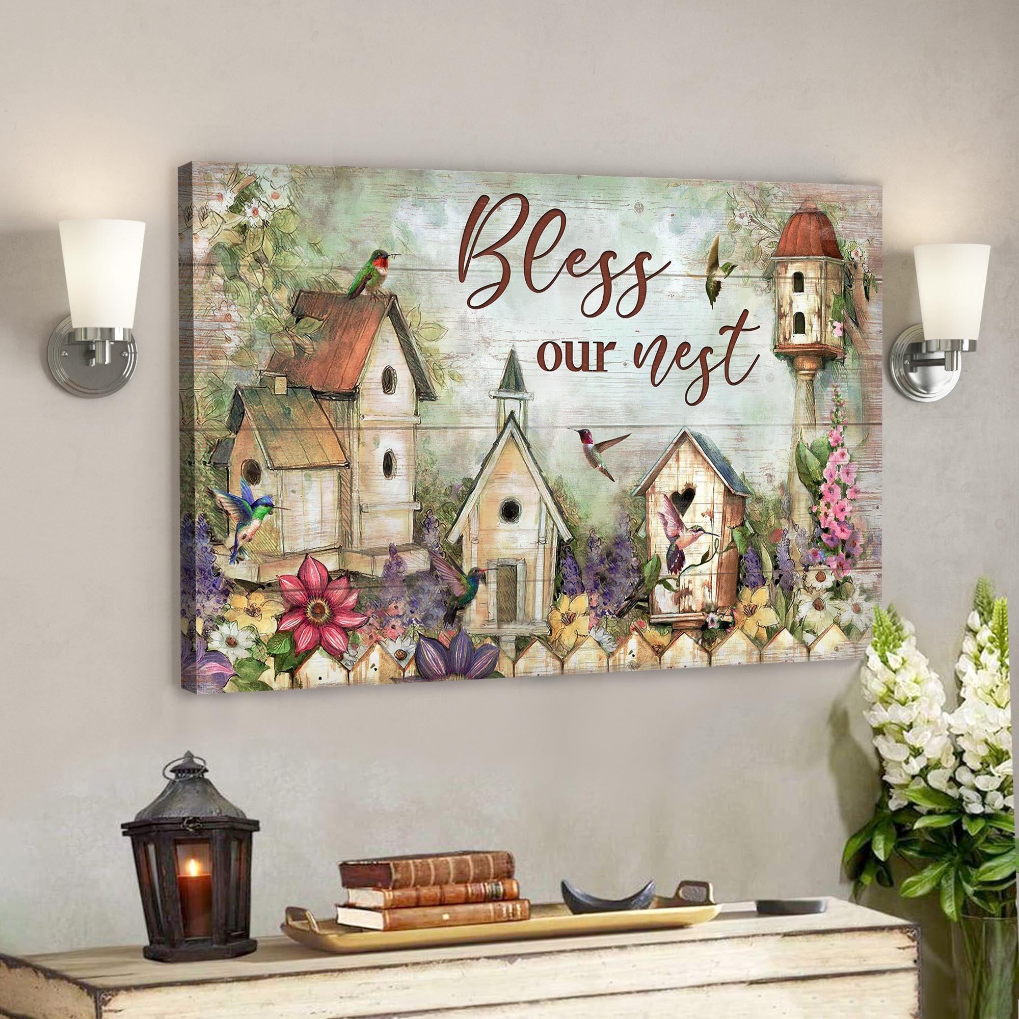 Bird Nest – Bless Our Nest Canvas Wall Art – Bible Verse Canvas – Scripture Canvas Wall Art