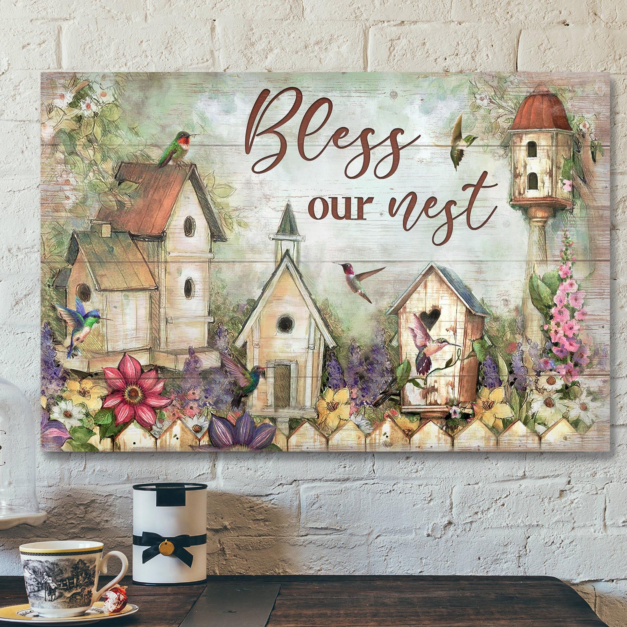 Bird Nest – Bless Our Nest Canvas Wall Art – Bible Verse Canvas – Scripture Canvas Wall Art