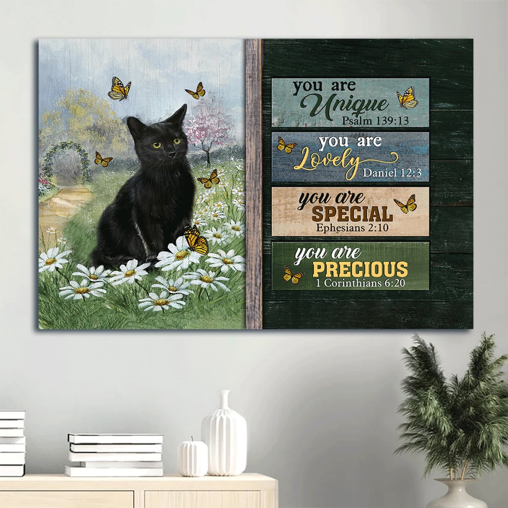 Black Cat Daisy Field Monarch Butterfly You Are Unique Canvas Wall Art – Christian Wall Decor