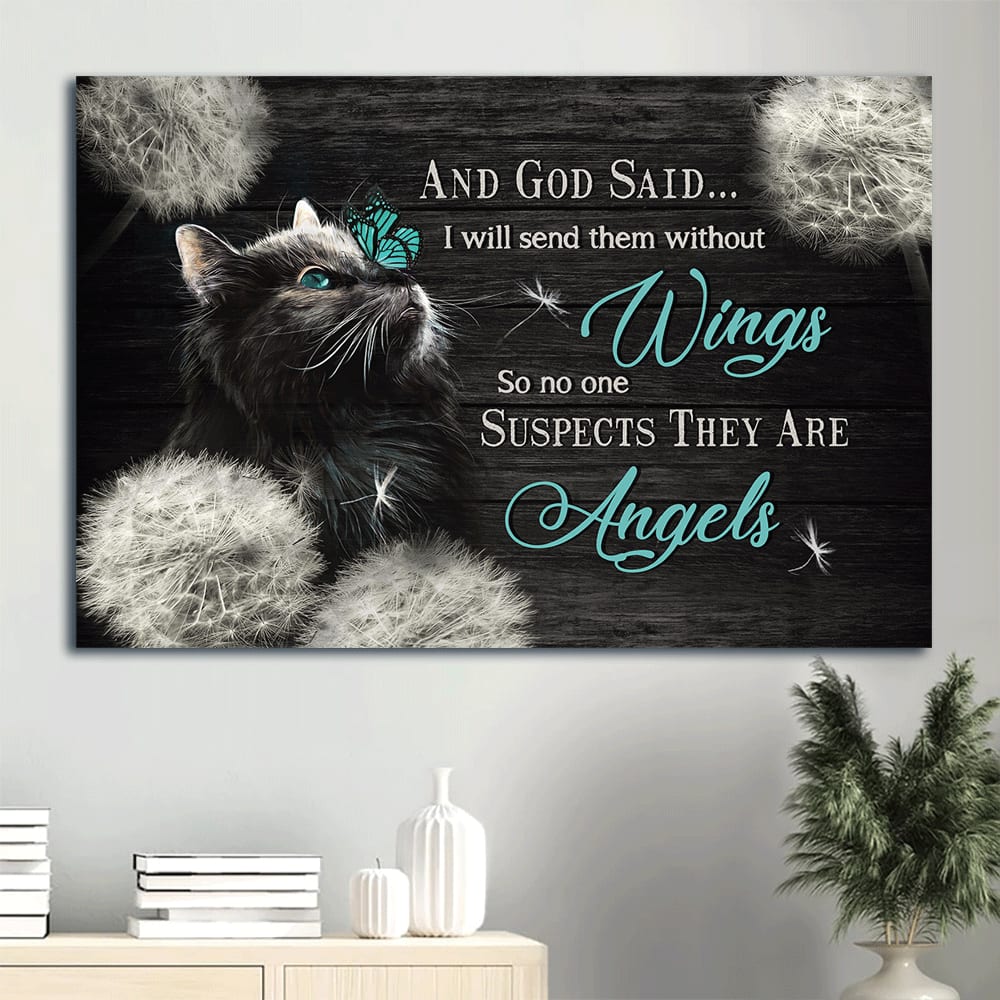 Black Cat Drawing Beautiful Night Dandelion And God Said Canvas Wall Art – Christian Wall Decor