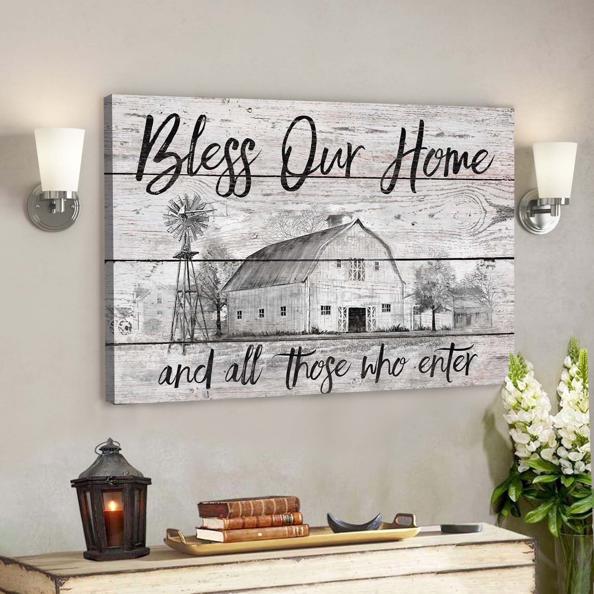 Black Sketch Farm – Bless Our Home Canvas Wall Art – Bible Verse Canvas – Scripture Canvas Wall Art