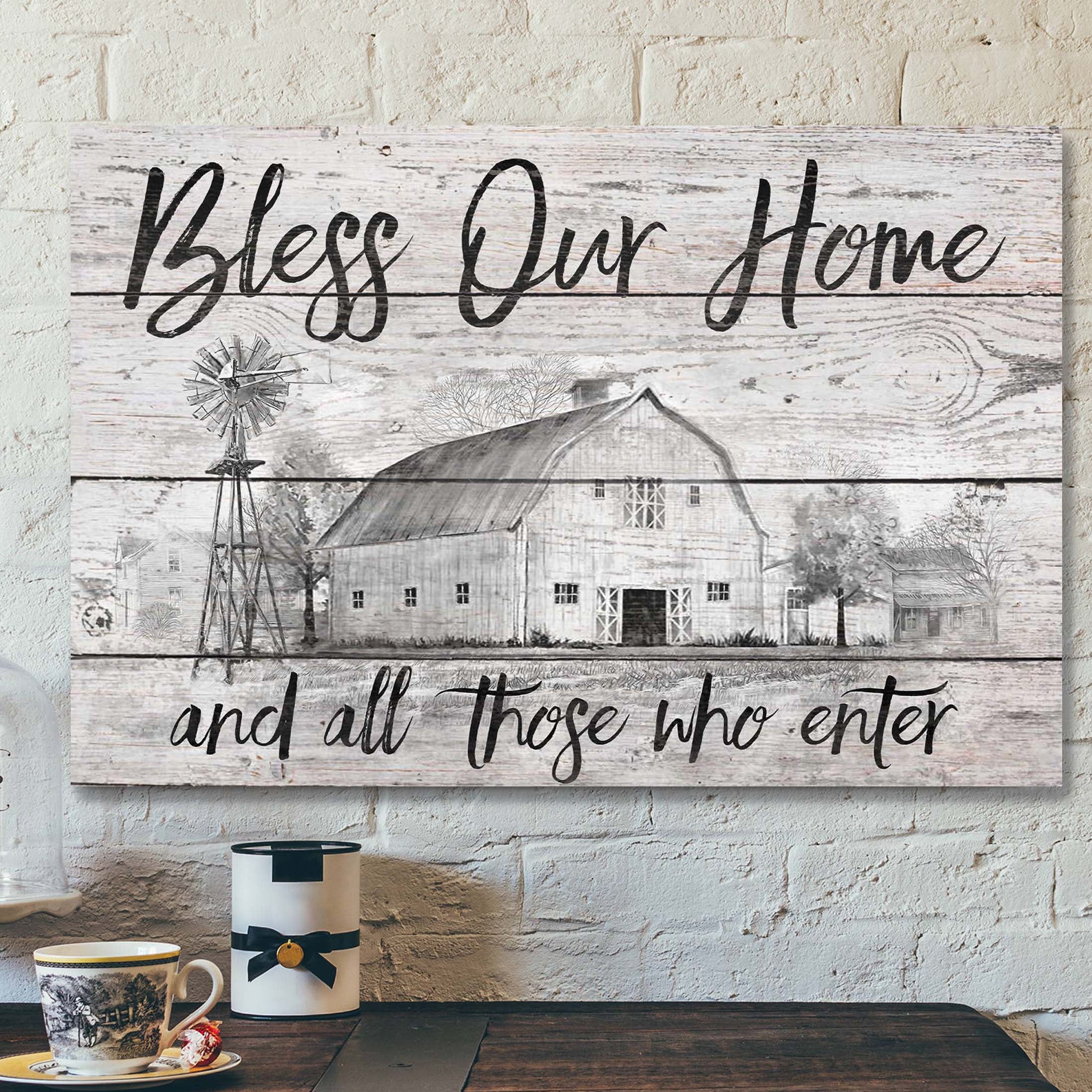 Black Sketch Farm – Bless Our Home Canvas Wall Art – Bible Verse Canvas – Scripture Canvas Wall Art