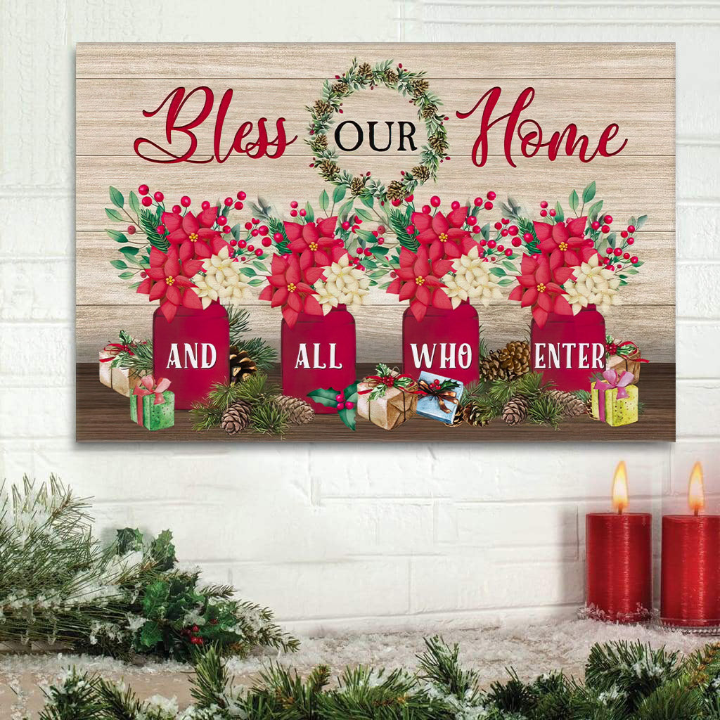 Bless Our Home And All Who Enter Wall Art Canvas Christmas Decoration – Religious Posters