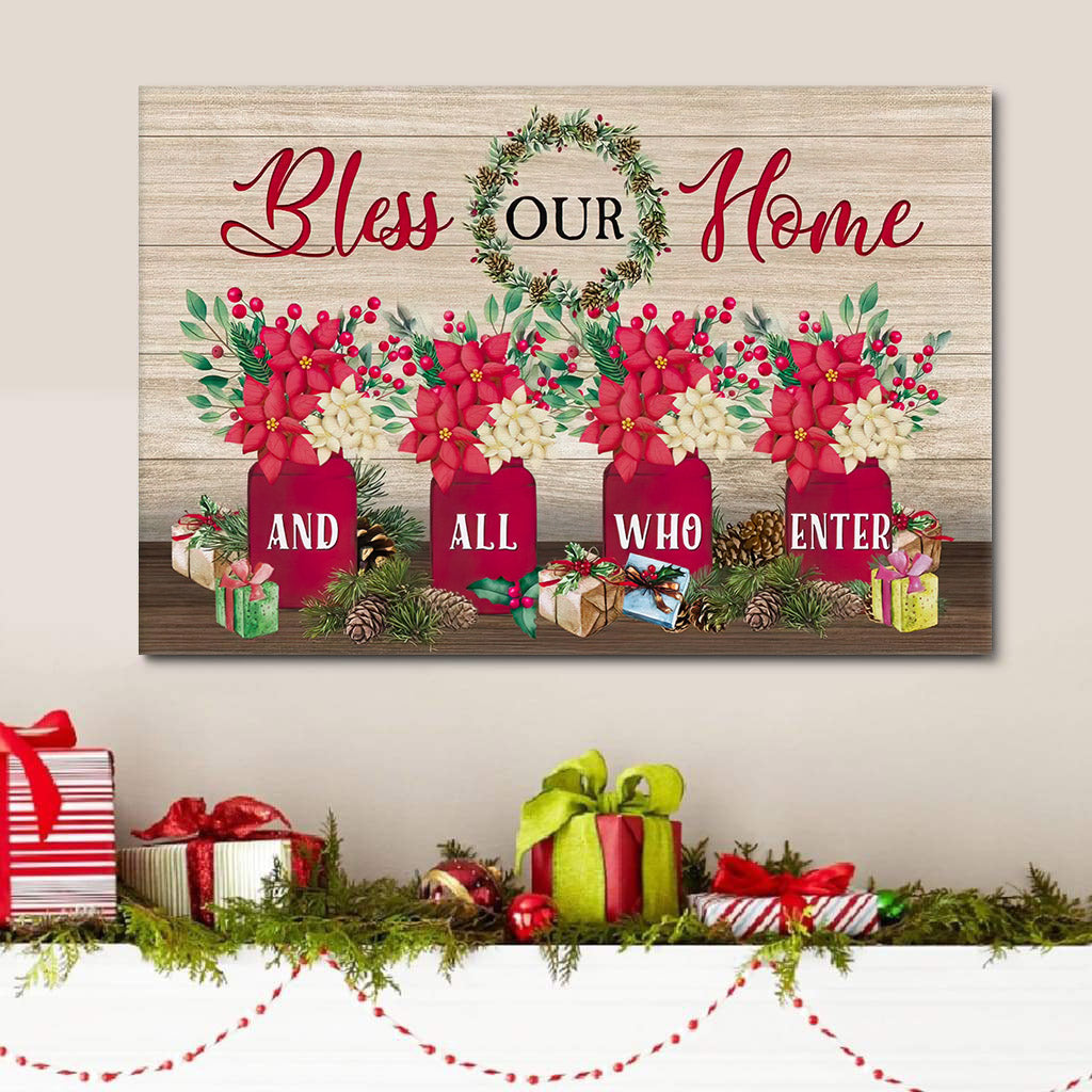 Bless Our Home And All Who Enter Wall Art Canvas Christmas Decoration – Religious Posters