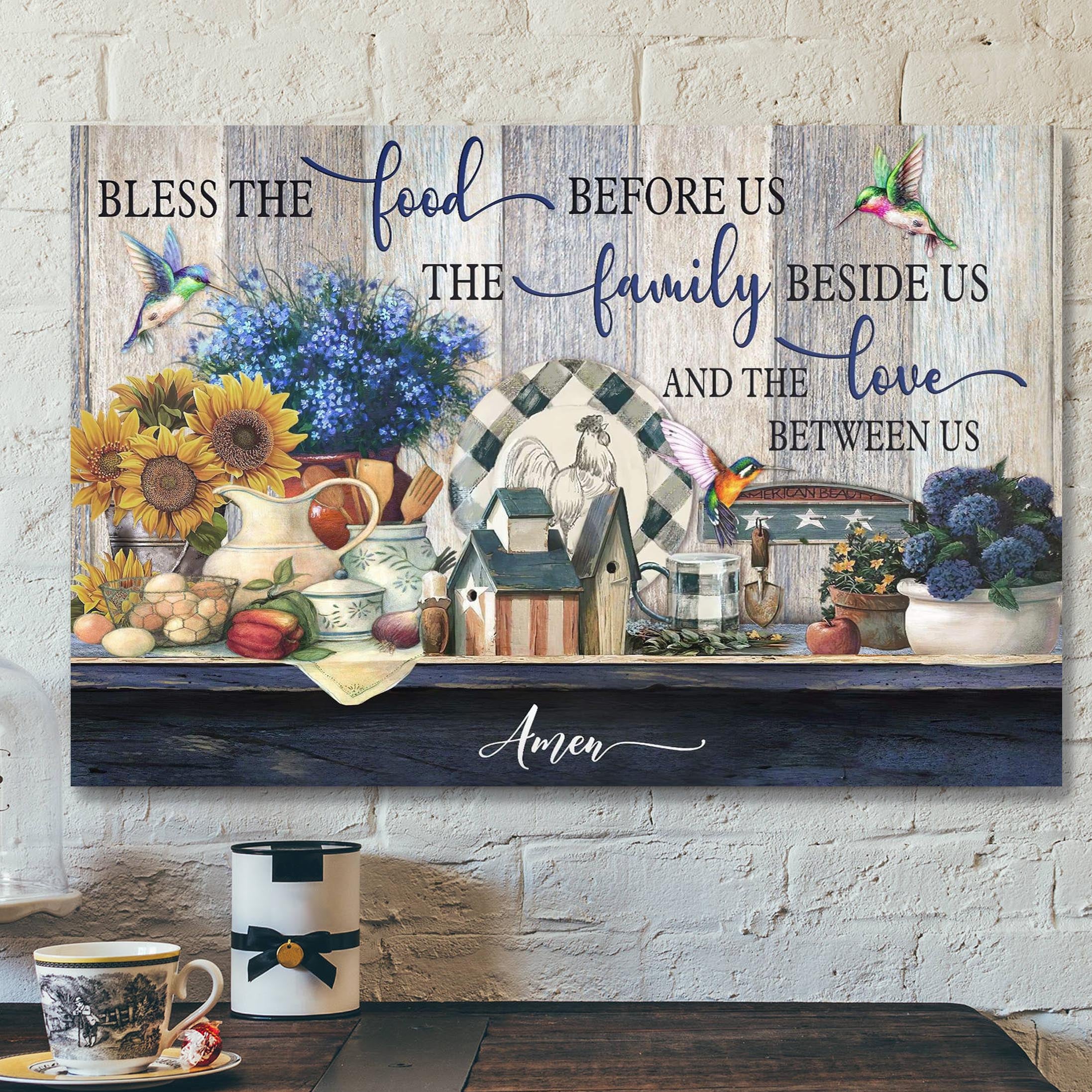 Bless The Food Before Us And The Love Between Us Canvas Wall Art – Bible Verse Canvas – Scripture Canvas Wall Art