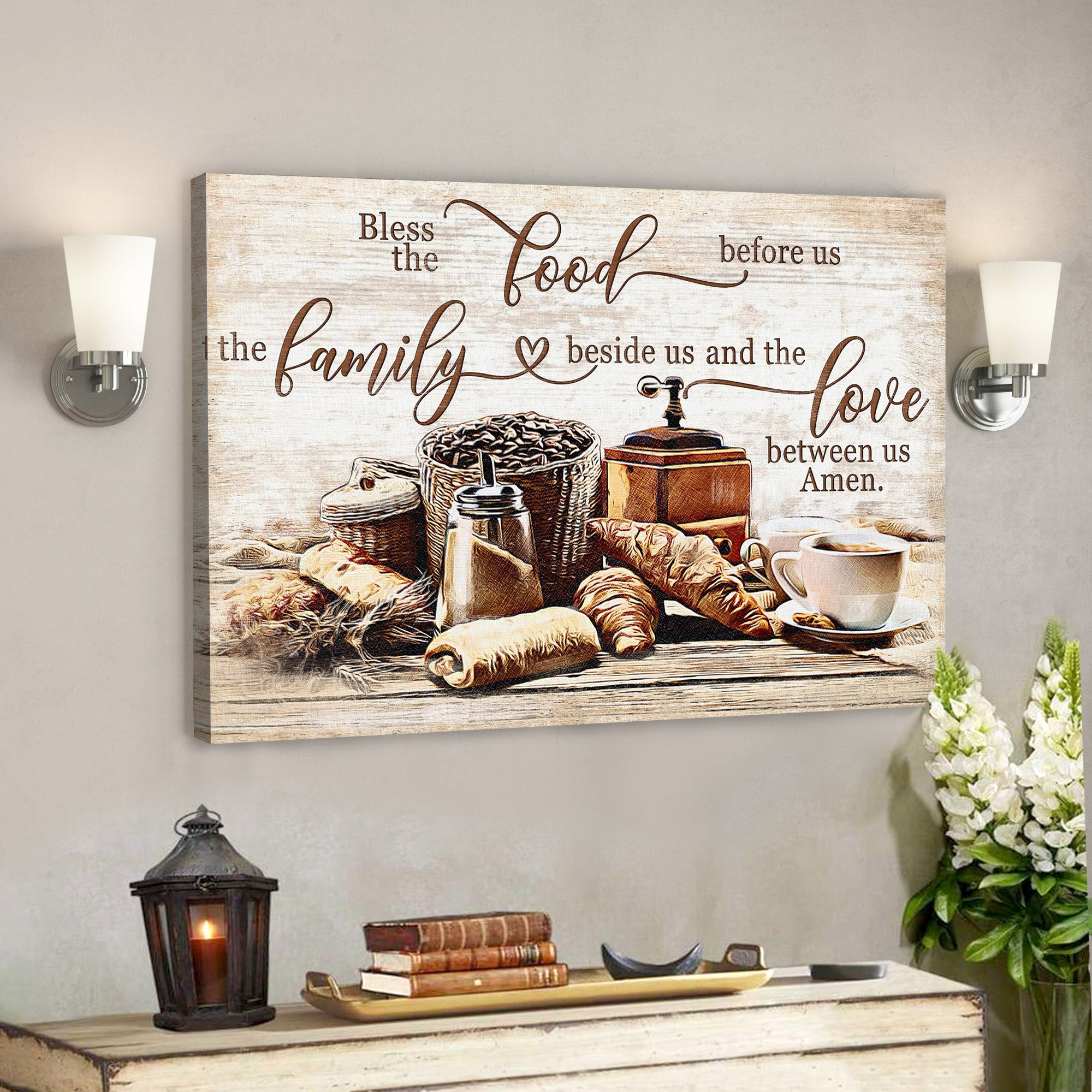 Bless The Food Before Us – The Love Between Us – Bible Verse Canvas – Scripture Canvas Wall Art