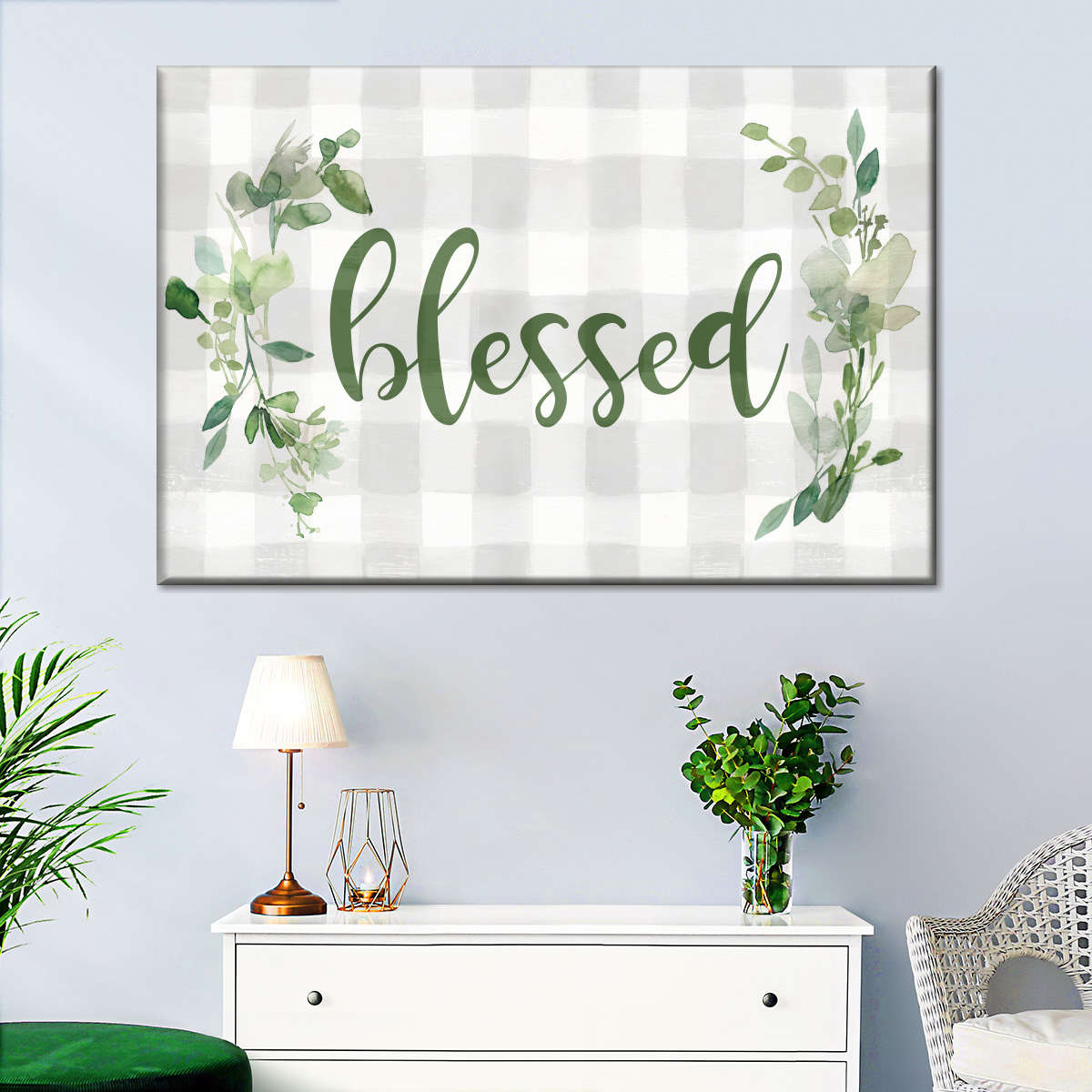 Blessed Checked Canvas Wall Art – Christian Canvas Wall Art – Religious Wall Art Canvas