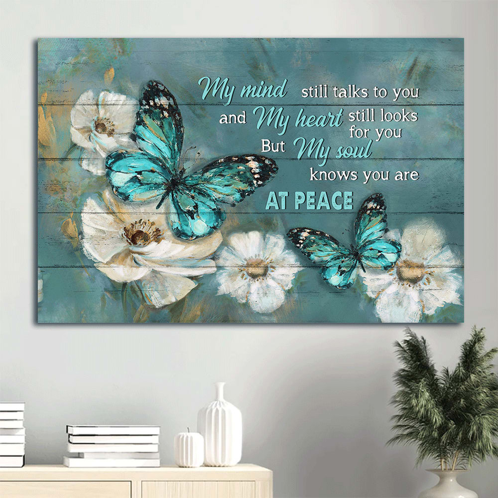 Blue Butterfly Watercolor Jasmine My Mind Still Talks To You Heaven Canvas Wall Art – Christian Wall Decor