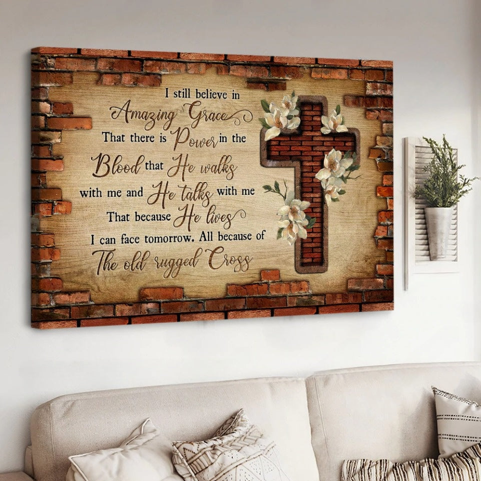 Brick Wall Jesus Cross The Old Rugged Cross Canvas Wall Art – Jesus Canvas Pictures – Christian Wall Posters