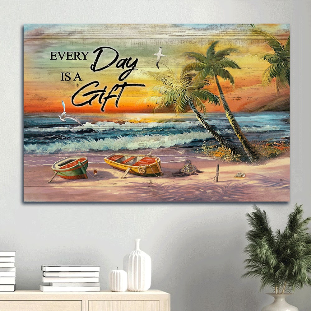 Brilliant Beach Painting Amazing Sunset Seagull Canvas Everyday Is A Gift Canvas Wall Art – Christian Wall Decor