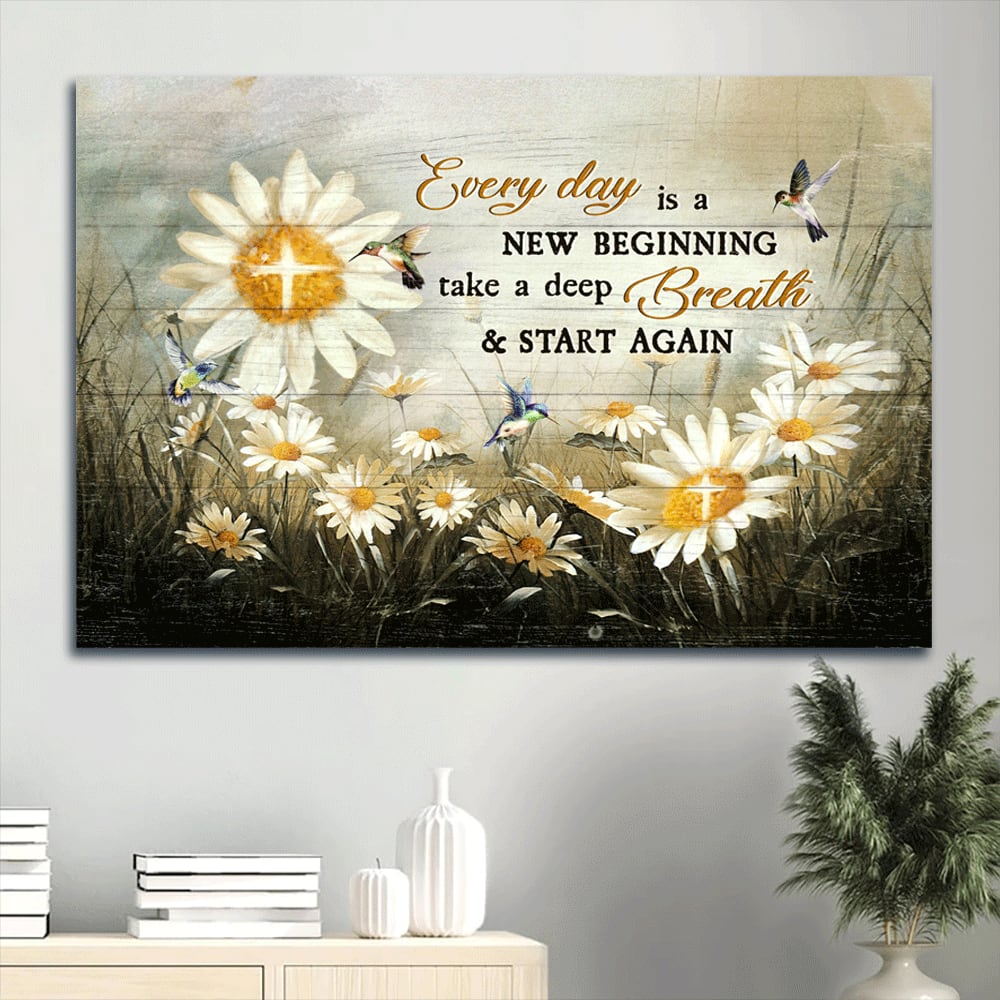 Brilliant Daisy Field Colorful Hummingbird Canvas Every Day Is A New Beginning Canvas Wall Art – Christian Wall Decor