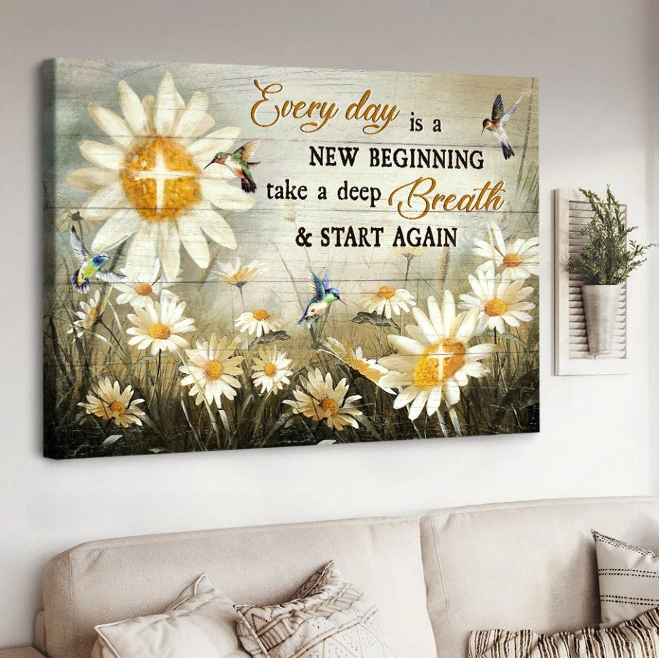 Brilliant Daisy Field Every Day Is A New Beginning Canvas Wall Art – Christian Poster – Religious Wall Decor