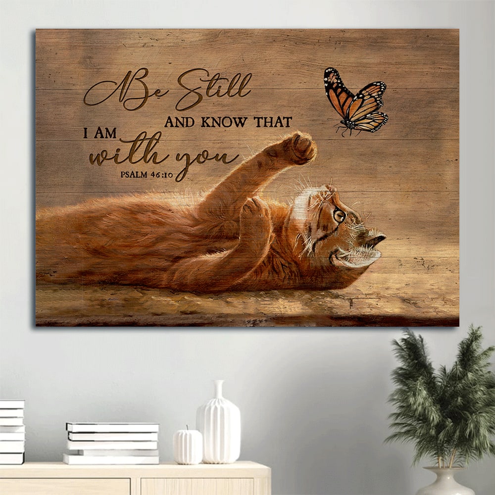 Brown Cat Canvas Butterfly Drawing Canvas Cat Lover Be Still And Know That I Am With You Canvas Wall Art – Christian Wall Decor