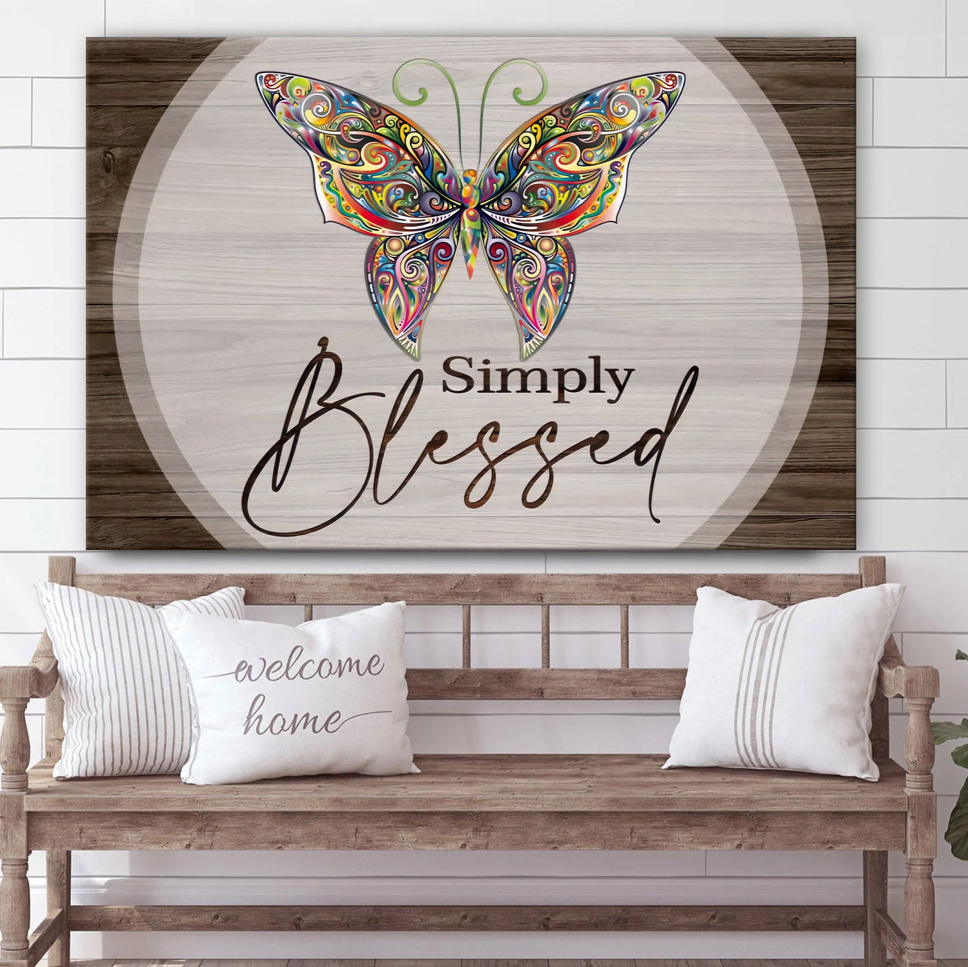 Butterflies Simply Blessed Wall Art Canvas Christian Decor – Art On Poster