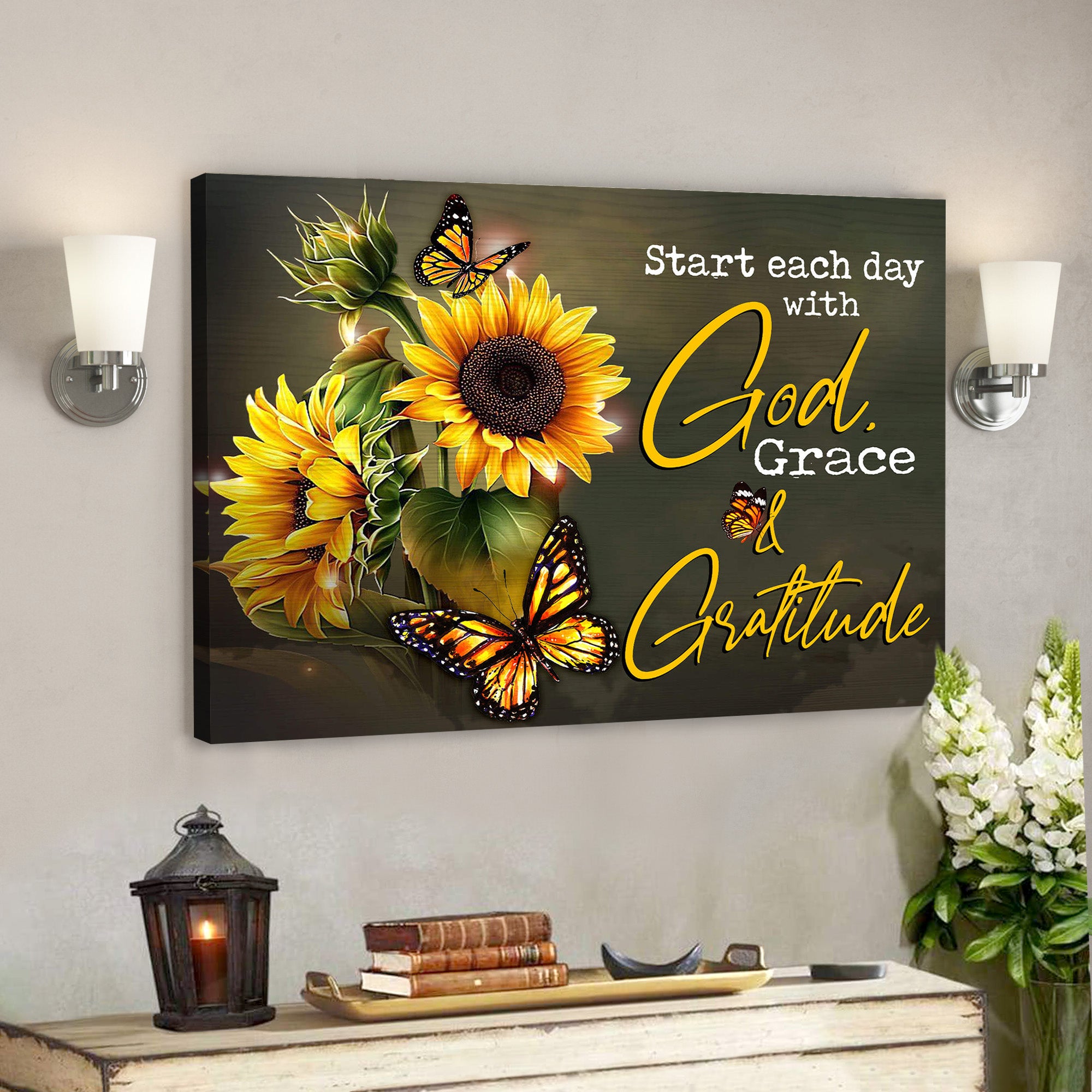 Butterfly – God Grace and Gratitude – Bible Verse Canvas – Scripture Canvas Wall Art