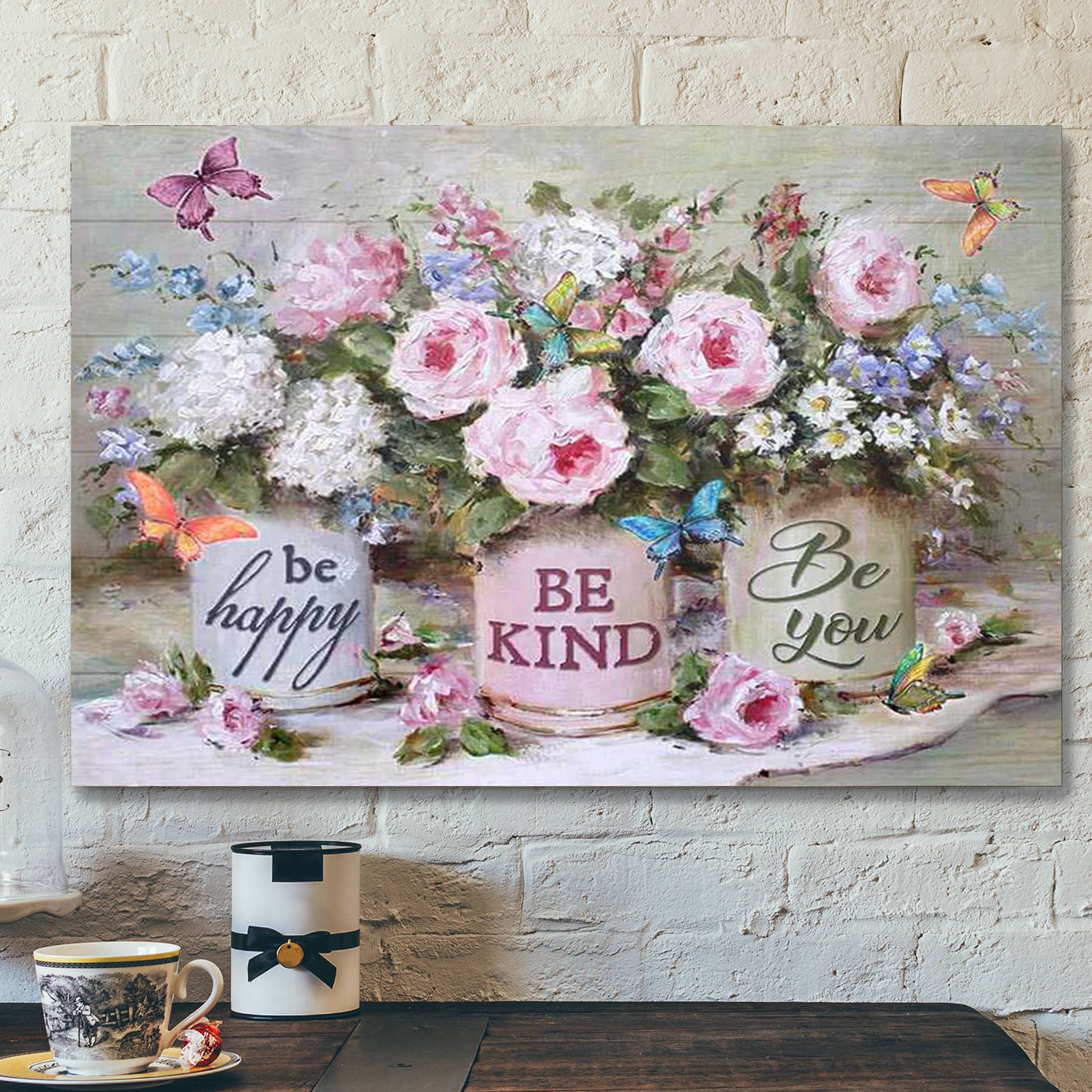 Butterfly Canvas Be Happy Be Kind Be You – Bible Verse Canvas – Scripture Canvas Wall Art