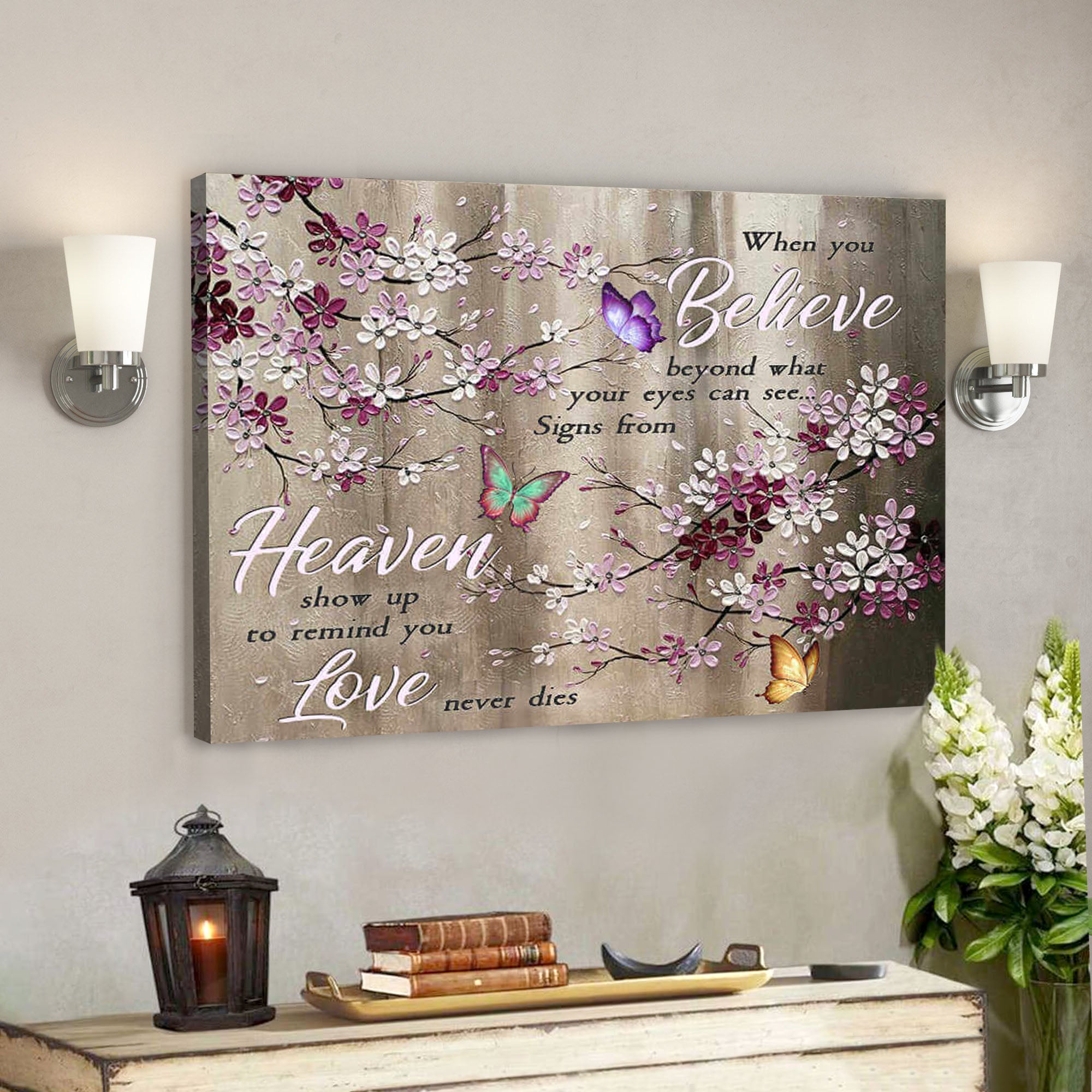 Butterfly Canvas When You Believe – Bible Verse Canvas – Scripture Canvas Wall Art