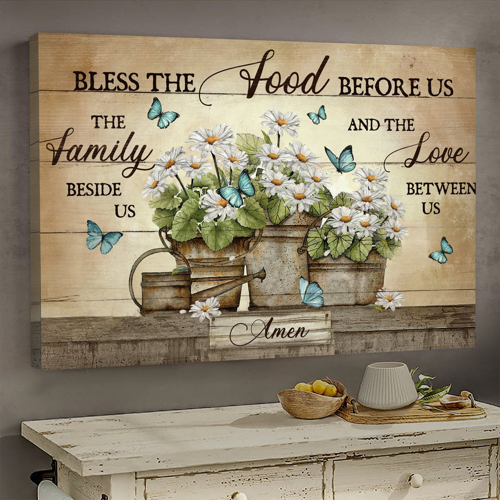 Butterfly Daisy Flower Vase Jesus Bless The Food Before Us Canvas Wall Art – Christian Poster – Religious Wall Decor