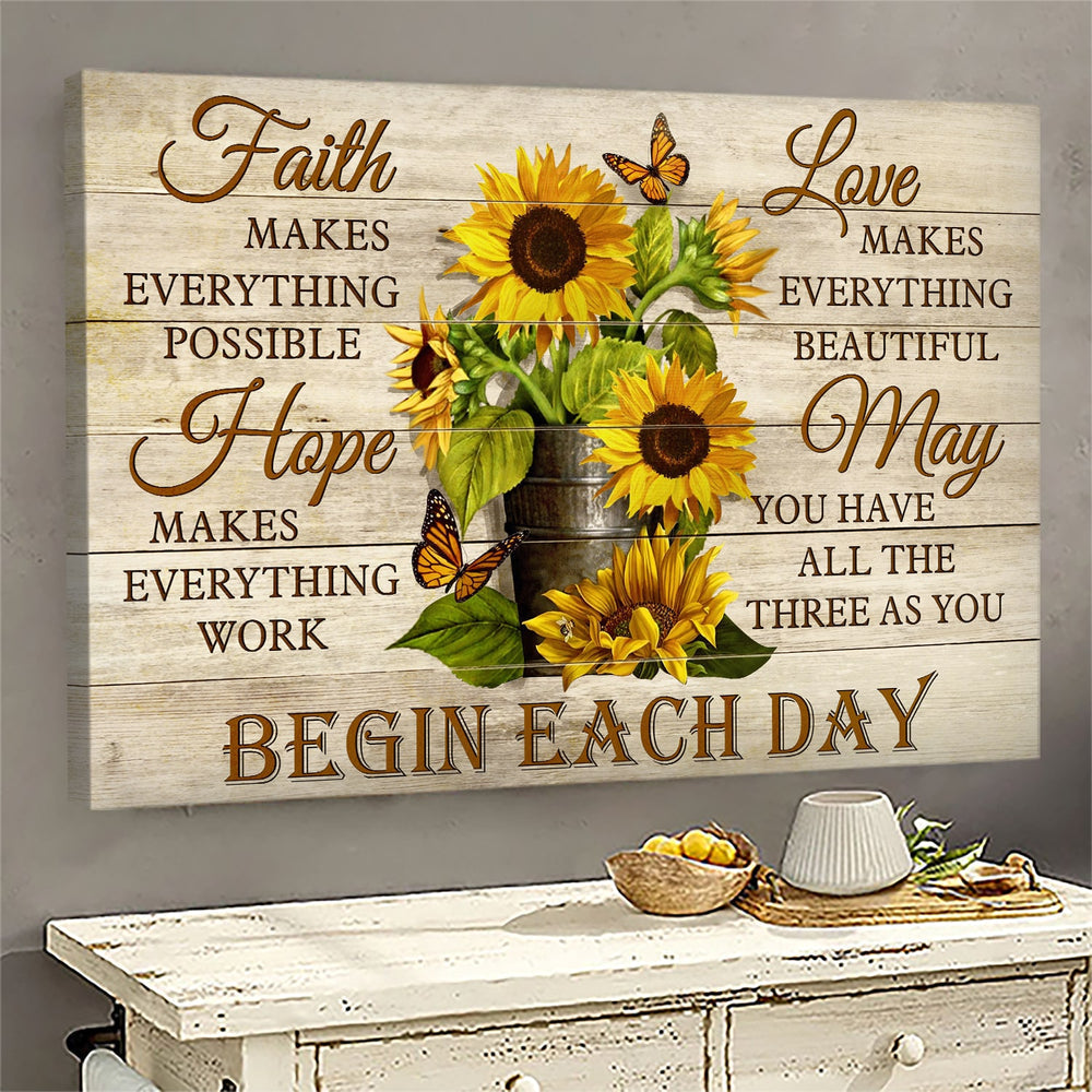 Butterfly Faith Hope Love May You Have All The Three As You Begin Each Day Canvas Wall Art – Christian Poster – Religious Wall Decor