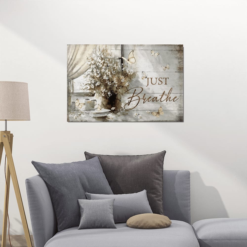 Butterfly Flower Jesus Just Breathe Canvas Wall Art – Christian Poster – Religious Wall Decor