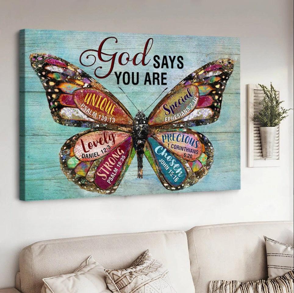 Butterfly God Says You Are Canvas Wall Art – Christian Poster – Religious Wall Decor