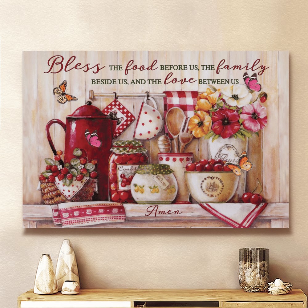 Butterfly Kitchen Utensils And Tools Bless The Food Before Us Canvas Wall Art – Christian Poster – Religious Wall Decor