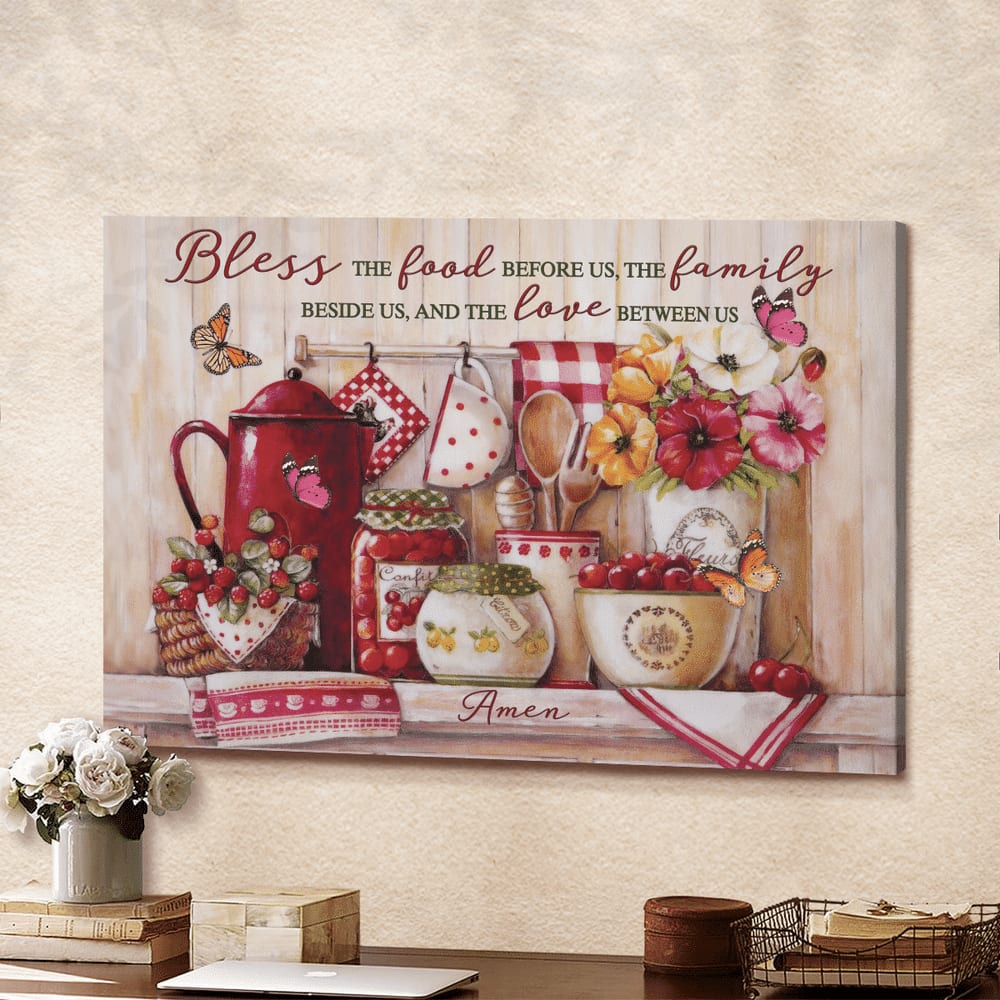 Butterfly Kitchen Utensils And Tools Bless The Food Before Us Canvas Wall Art – Christian Poster – Religious Wall Decor