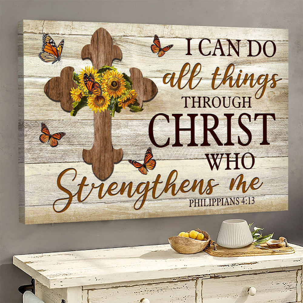 Butterfly Wooden Cross I Can Do All Things Through Christ Who Strengthens Me Canvas Wall Art – Christian Poster – Religious Wall Decor