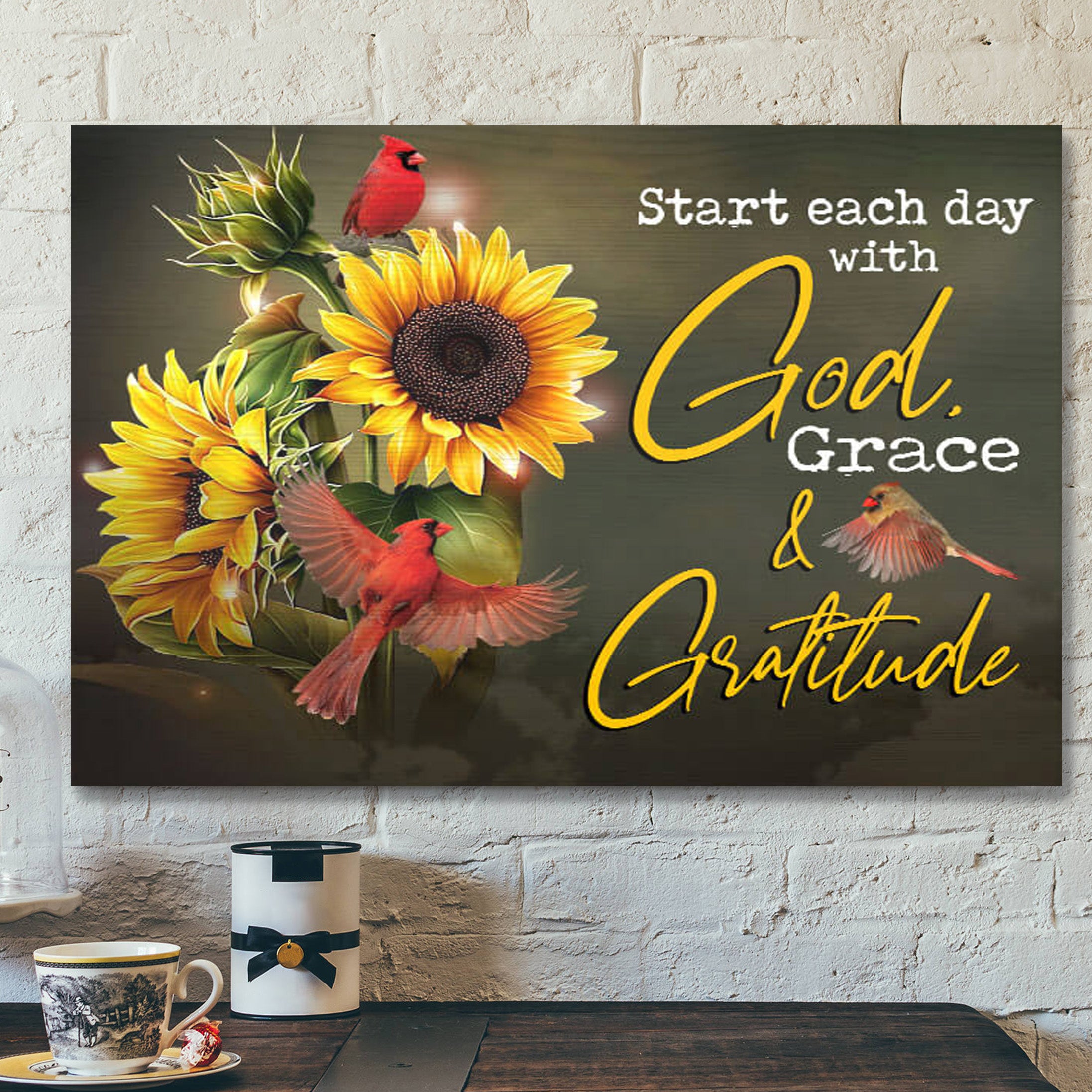 Cardinal – God Grace and Gratitude – Bible Verse Canvas – Scripture Canvas Wall Art