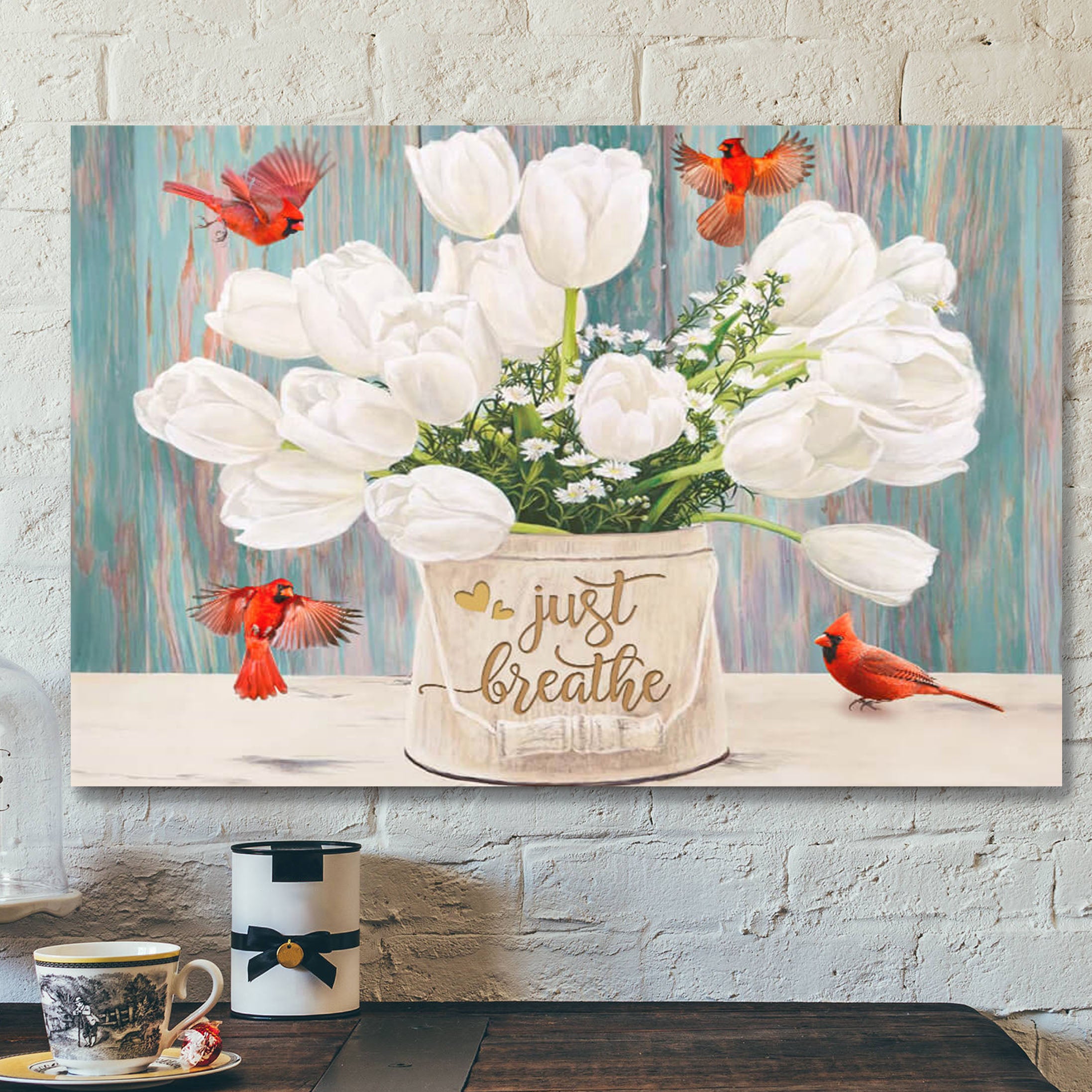 Cardinal – Just Breathe – Bible Verse Canvas – Scripture Canvas Wall Art