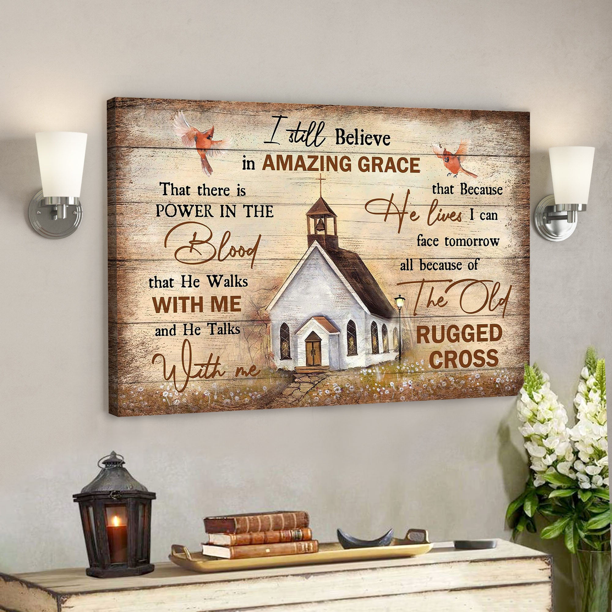 Cardinal And The Church – Because He Lives I Can Face Tomorrow – Bible Verse Canvas – Scripture Canvas Wall Art